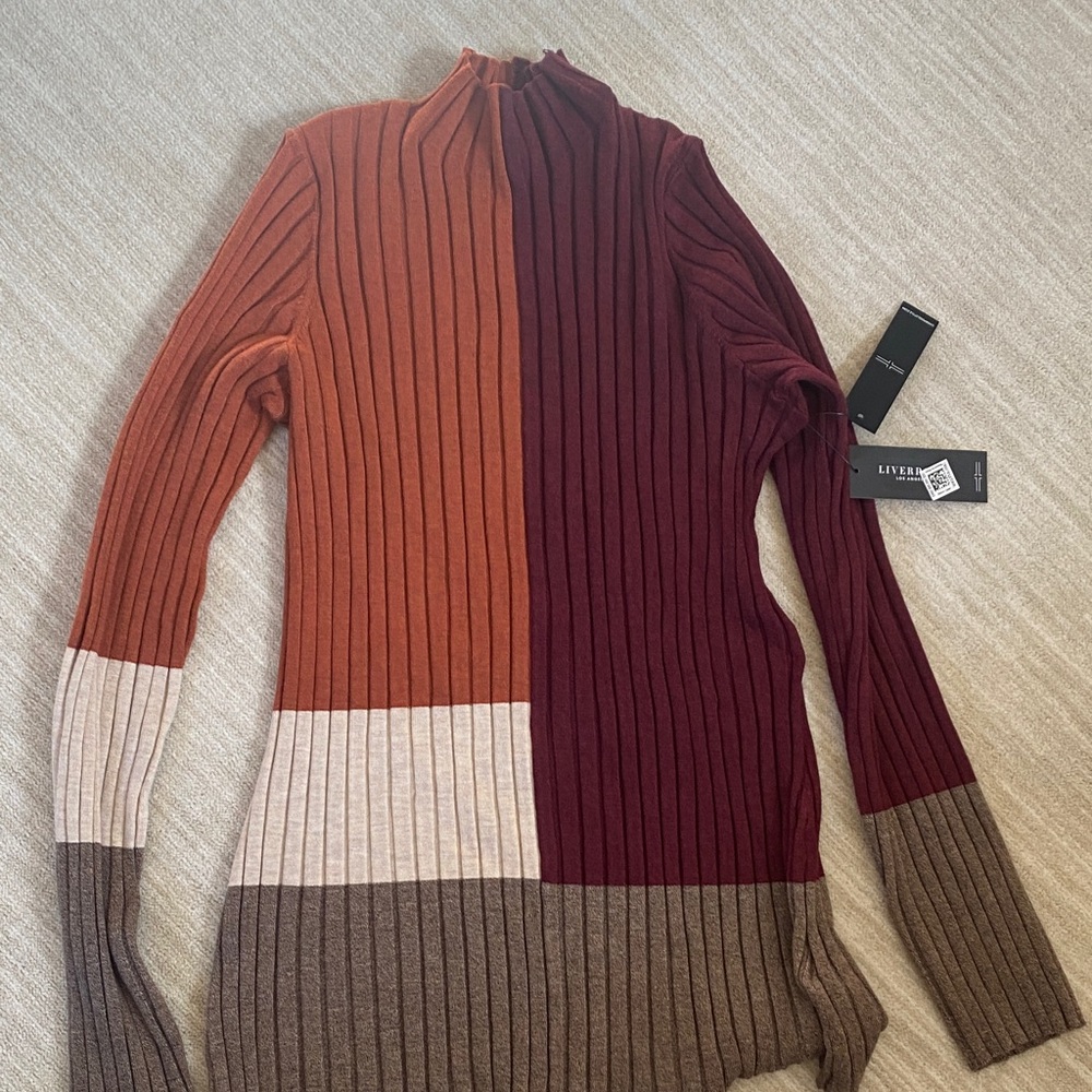 Liverpool Women's Ribbed Colorblock Sweater - Orange, Maroon, Beige, and Brown